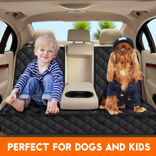 Ultimate Waterproof Dog Car Seat Cover - Non-Slip Back Seat Protector for Pets and Kids, Universal Fit for Cars, Trucks, and SUVs - Stylish Black Design
