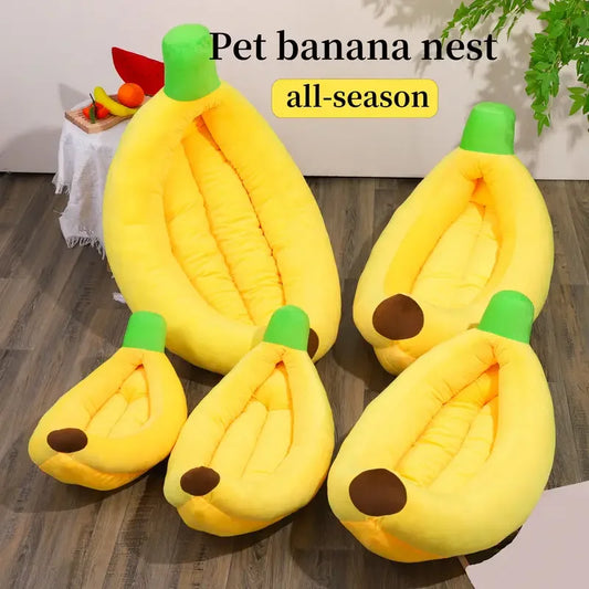 Cozy Banana Shaped Dogs Bed - Plush, Detachable & Washable Sanctuary for Small to Large Pets