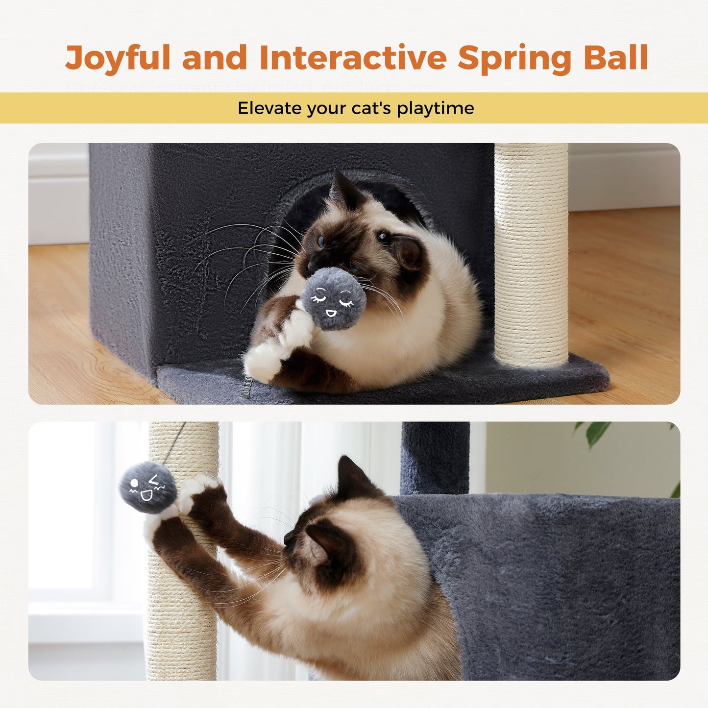 Ultimate Comfort for Your Cats: 31.5" Modern Dark Gray Cat Tree Tower with Spacious Dual Condos and Fun Accessories