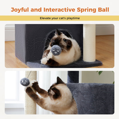 Ultimate Comfort for Your Cats: 31.5" Modern Dark Gray Cat Tree Tower with Spacious Dual Condos and Fun Accessories