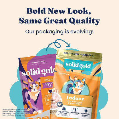 Solid Gold Indoor Cat Food - Grain Free & Gluten Free Chicken Kibble for Optimal Gut Health, Hairball Control & Sensitive Stomach Support - 12LB Bag for Happy, Healthy Indoor Cats