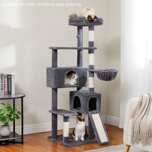 Stylish 23" Brown Cat Tree Tower - Cozy Indoor Cat House with Free Toy & Soft Mats!