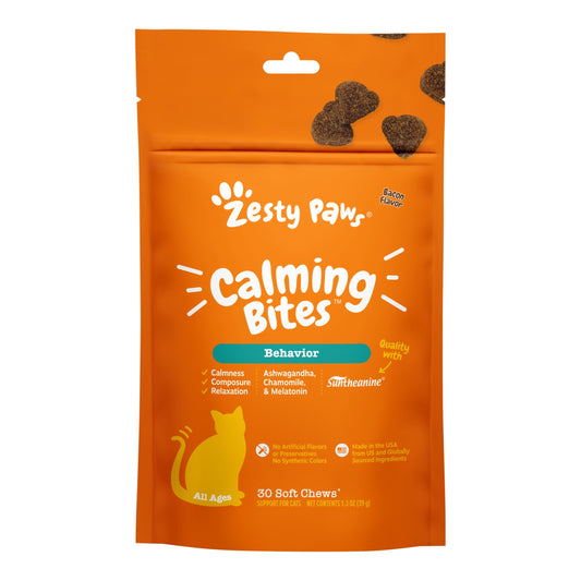 Calming Bites for Cats - Bacon Flavor Soft Chews (30 Count) to Ease Anxiety and Stress